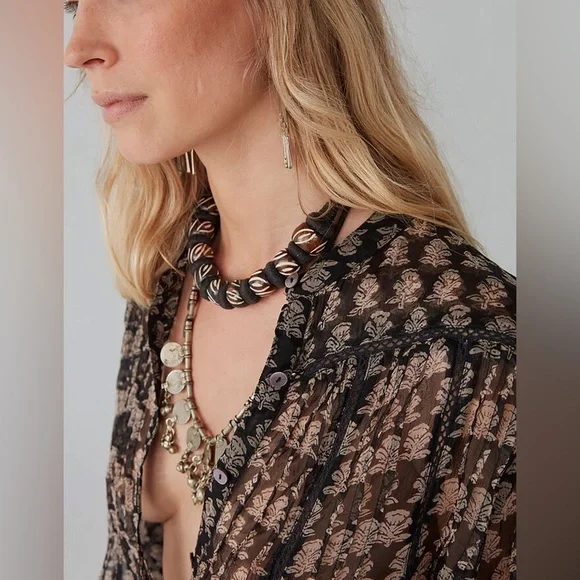 MAISON HOTEL VENICE BLOUSE YING YANG Semi Sheer Ruffle Details Small - Picture 2 of 12